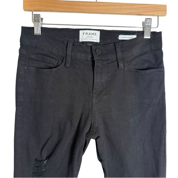 Frame Le Skinny de Jeanne Noir Jefferson Black Mid Rise Distressed Jeans Size 26 - Picture 3 of 11